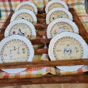 Vtg Rare 8 Ardalt Japan Porcelain Coasters Horoscope Signs 3.5" Gold Trim